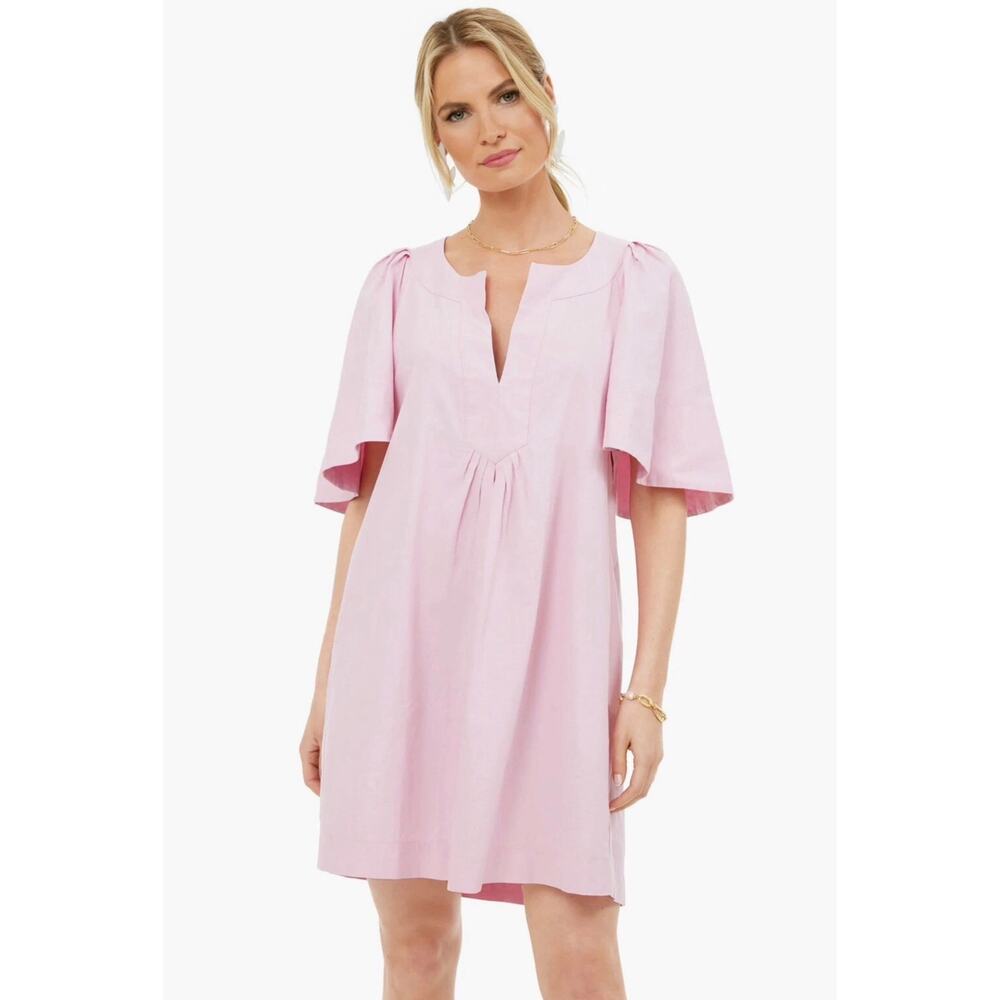 Pink Short Sleeve V-Neck Swing Dress